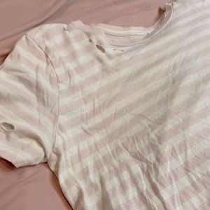 Distressed Pink&White Striped Tee